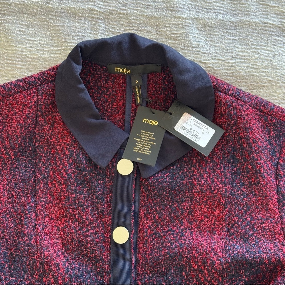 NWT! Maje Red and Black Long Sleeve Dress, Size 2 - Picture 13 of 15